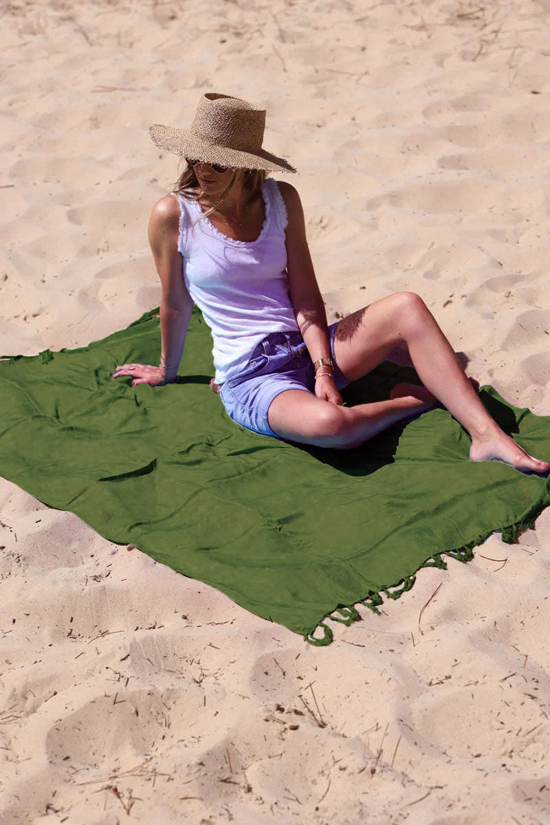 Plain beach pareo, large size, bright khaki green color