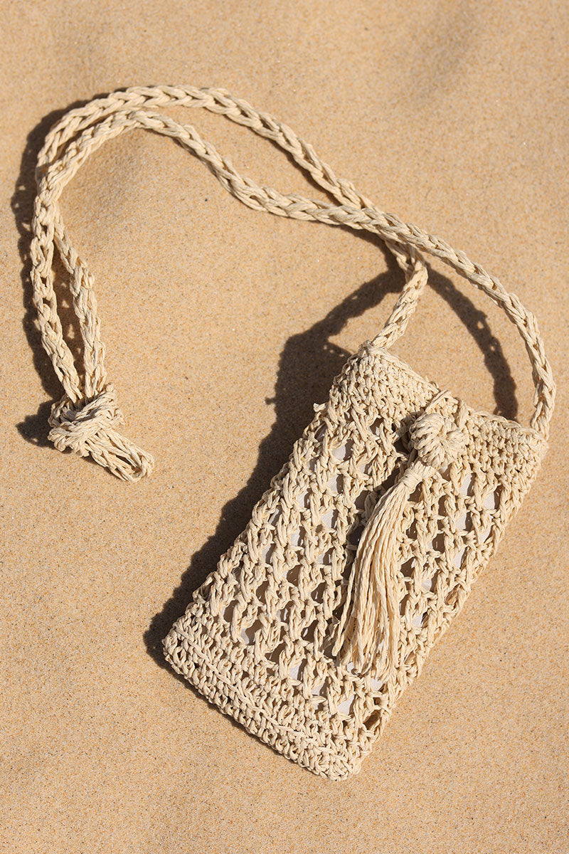 Raffia crochet crossbody pouch