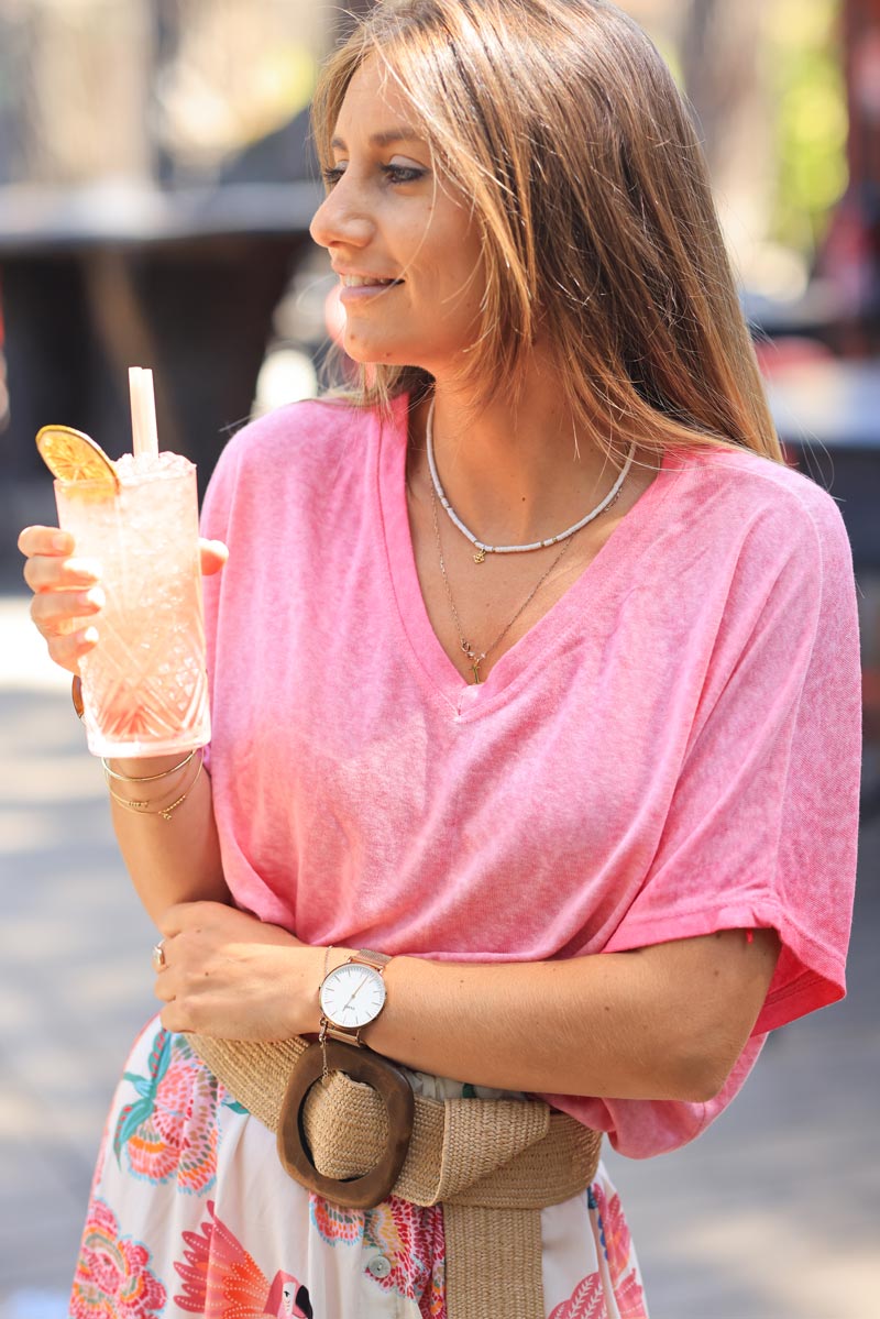 Fuchsia relaxed fit batwing super soft t-shirt